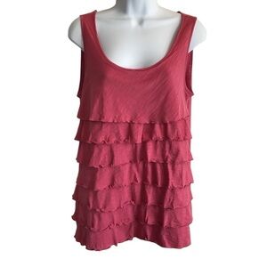 LOFT AT Brand Pink Ruffle Front 100% Cotton Tunic Tank Top size M in EUC